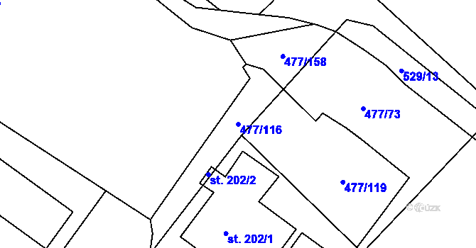 Parcela st. 477/116 v KÚ Hrdly, Katastrální mapa