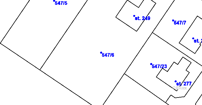 Parcela st. 547/6 v KÚ Hrdly, Katastrální mapa