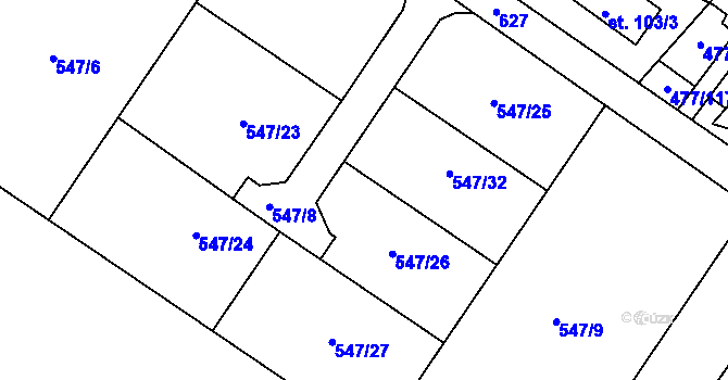 Parcela st. 547/8 v KÚ Hrdly, Katastrální mapa