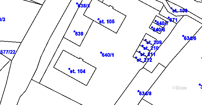 Parcela st. 640/1 v KÚ Hrdly, Katastrální mapa