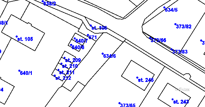 Parcela st. 634/6 v KÚ Hrdly, Katastrální mapa