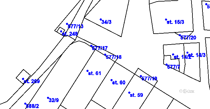Parcela st. 577/18 v KÚ Hrdly, Katastrální mapa