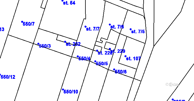 Parcela st. 228 v KÚ Hrdly, Katastrální mapa