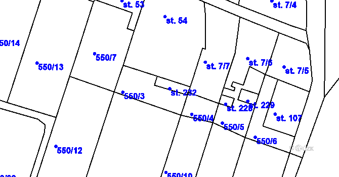 Parcela st. 232 v KÚ Hrdly, Katastrální mapa