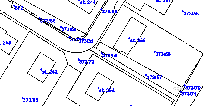 Parcela st. 373/58 v KÚ Hrdly, Katastrální mapa