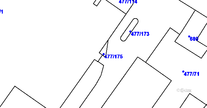Parcela st. 477/175 v KÚ Hrdly, Katastrální mapa
