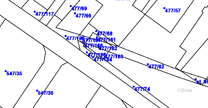 Parcela st. 477/183 v KÚ Hrdly, Katastrální mapa