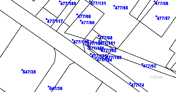 Parcela st. 477/186 v KÚ Hrdly, Katastrální mapa