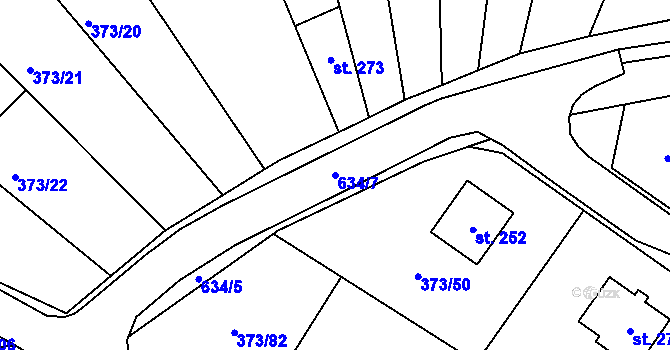 Parcela st. 634/7 v KÚ Hrdly, Katastrální mapa