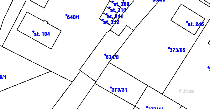 Parcela st. 634/8 v KÚ Hrdly, Katastrální mapa
