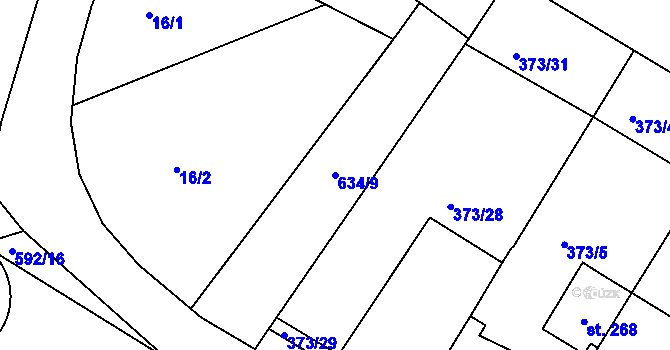 Parcela st. 634/9 v KÚ Hrdly, Katastrální mapa