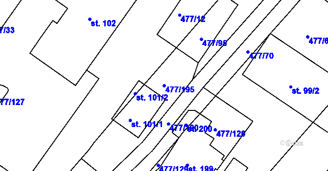 Parcela st. 477/195 v KÚ Hrdly, Katastrální mapa