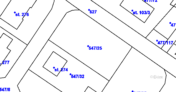 Parcela st. 547/25 v KÚ Hrdly, Katastrální mapa