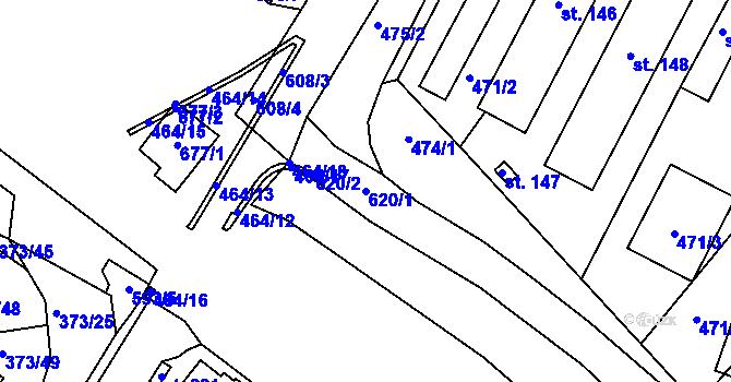 Parcela st. 620/1 v KÚ Hrdly, Katastrální mapa