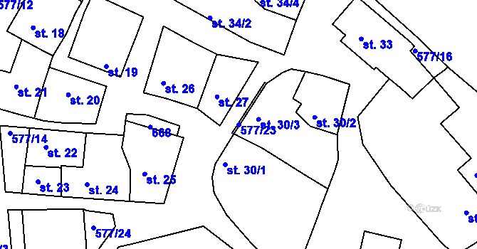 Parcela st. 577/23 v KÚ Hrdly, Katastrální mapa