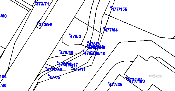 Parcela st. 476/13 v KÚ Hrdly, Katastrální mapa