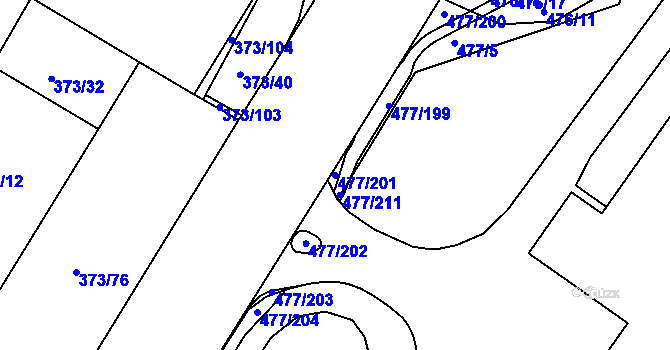 Parcela st. 477/201 v KÚ Hrdly, Katastrální mapa