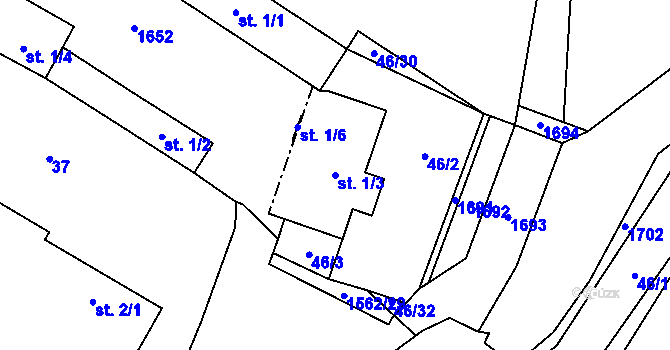 Parcela st. 1/3 v KÚ Hrejkovice, Katastrální mapa