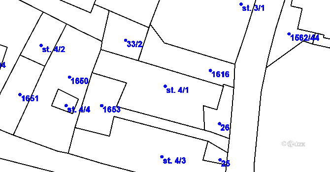 Parcela st. 4/1 v KÚ Hrejkovice, Katastrální mapa