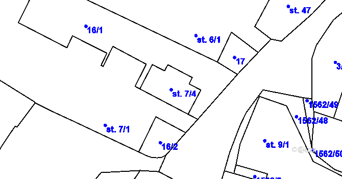Parcela st. 7/4 v KÚ Hrejkovice, Katastrální mapa