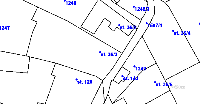 Parcela st. 36/3 v KÚ Hrejkovice, Katastrální mapa