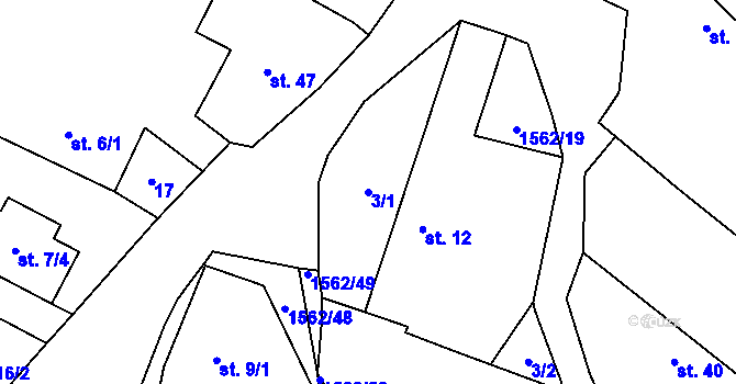 Parcela st. 3/1 v KÚ Hrejkovice, Katastrální mapa