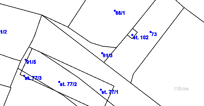 Parcela st. 91/3 v KÚ Hrejkovice, Katastrální mapa