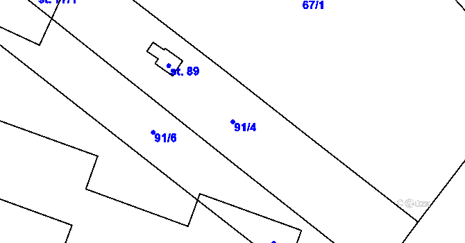 Parcela st. 91/4 v KÚ Hrejkovice, Katastrální mapa
