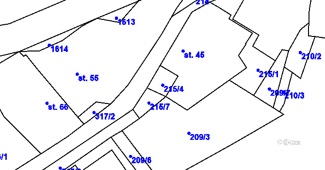 Parcela st. 215/4 v KÚ Hrejkovice, Katastrální mapa