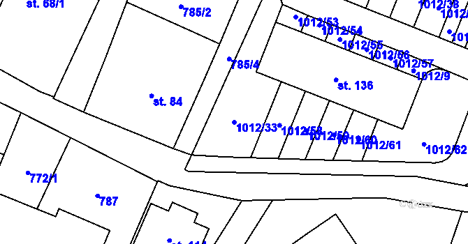 Parcela st. 1012/33 v KÚ Hrejkovice, Katastrální mapa