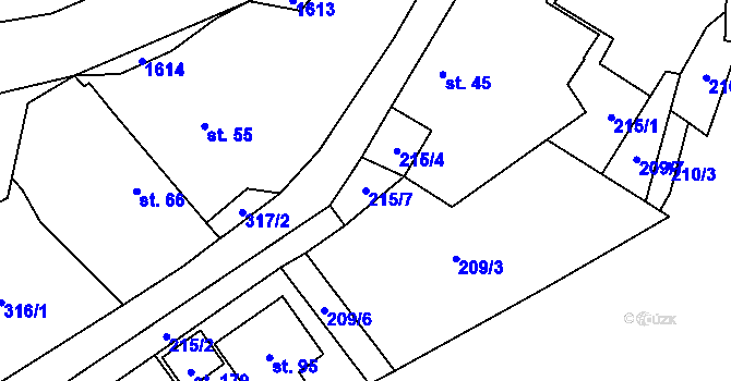 Parcela st. 215/7 v KÚ Hrejkovice, Katastrální mapa