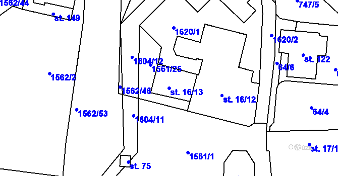 Parcela st. 16/13 v KÚ Hrejkovice, Katastrální mapa