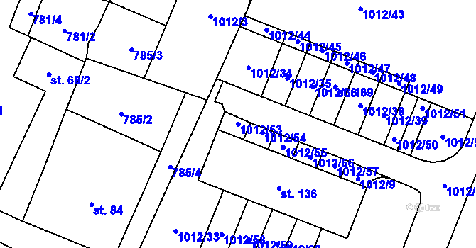 Parcela st. 1012/53 v KÚ Hrejkovice, Katastrální mapa