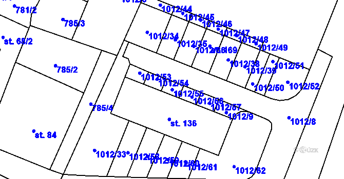 Parcela st. 1012/55 v KÚ Hrejkovice, Katastrální mapa