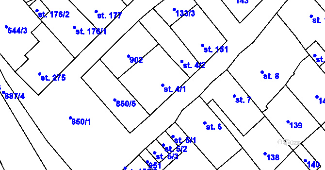 Parcela st. 4/1 v KÚ Hrob, Katastrální mapa