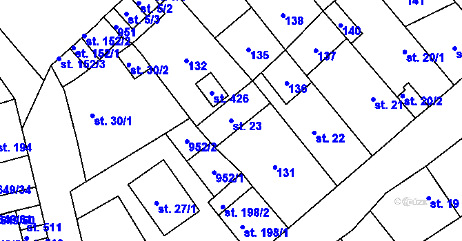 Parcela st. 23 v KÚ Hrob, Katastrální mapa