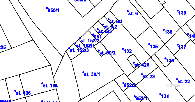 Parcela st. 30/2 v KÚ Hrob, Katastrální mapa