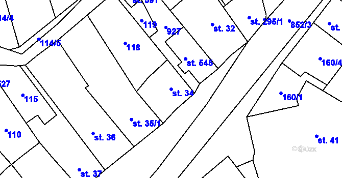 Parcela st. 34 v KÚ Hrob, Katastrální mapa