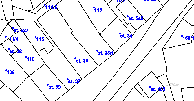 Parcela st. 35/1 v KÚ Hrob, Katastrální mapa