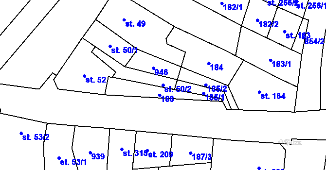 Parcela st. 50/2 v KÚ Hrob, Katastrální mapa