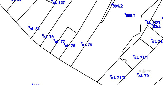 Parcela st. 75 v KÚ Hrob, Katastrální mapa