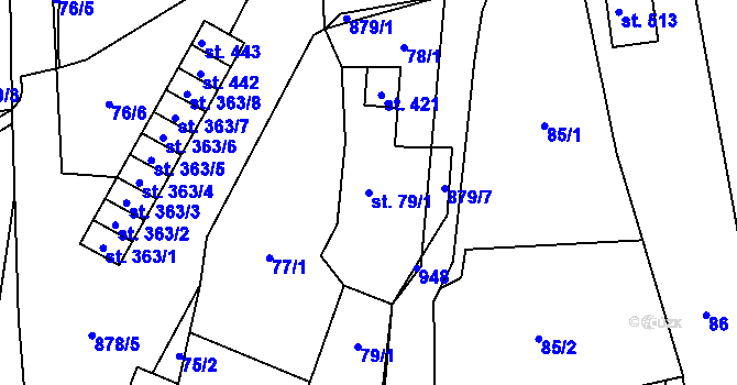 Parcela st. 79/1 v KÚ Hrob, Katastrální mapa