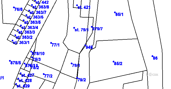 Parcela st. 79/2 v KÚ Hrob, Katastrální mapa
