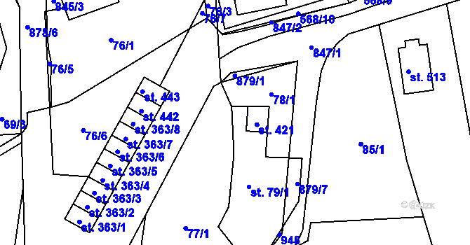 Parcela st. 79/3 v KÚ Hrob, Katastrální mapa