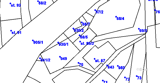 Parcela st. 89/2 v KÚ Hrob, Katastrální mapa