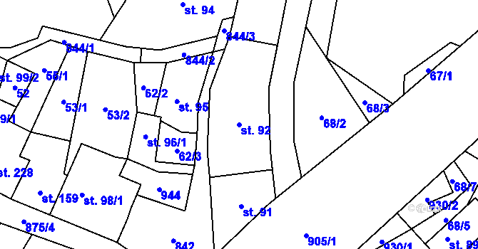 Parcela st. 92 v KÚ Hrob, Katastrální mapa
