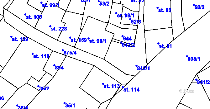 Parcela st. 98/2 v KÚ Hrob, Katastrální mapa