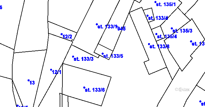 Parcela st. 133/5 v KÚ Hrob, Katastrální mapa