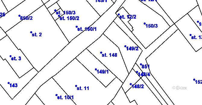 Parcela st. 148 v KÚ Hrob, Katastrální mapa