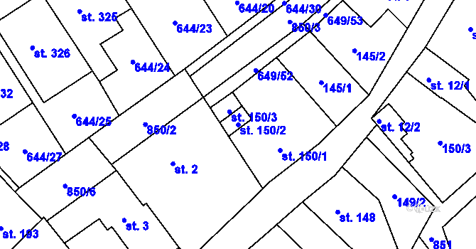 Parcela st. 150/2 v KÚ Hrob, Katastrální mapa